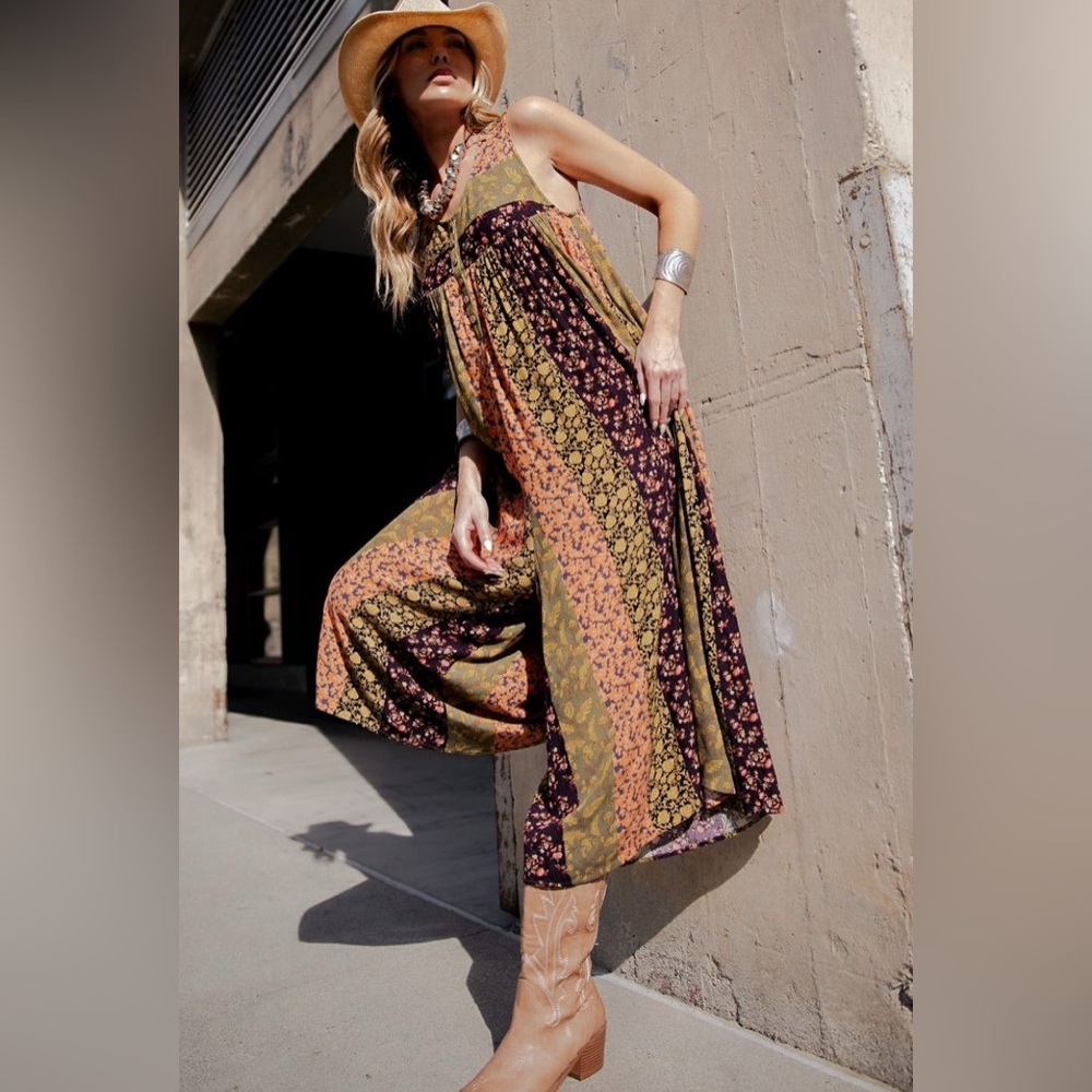 #461. Autumn Rayon Jumpsuit - Pumpkin Olive - Picture 2 of 4
